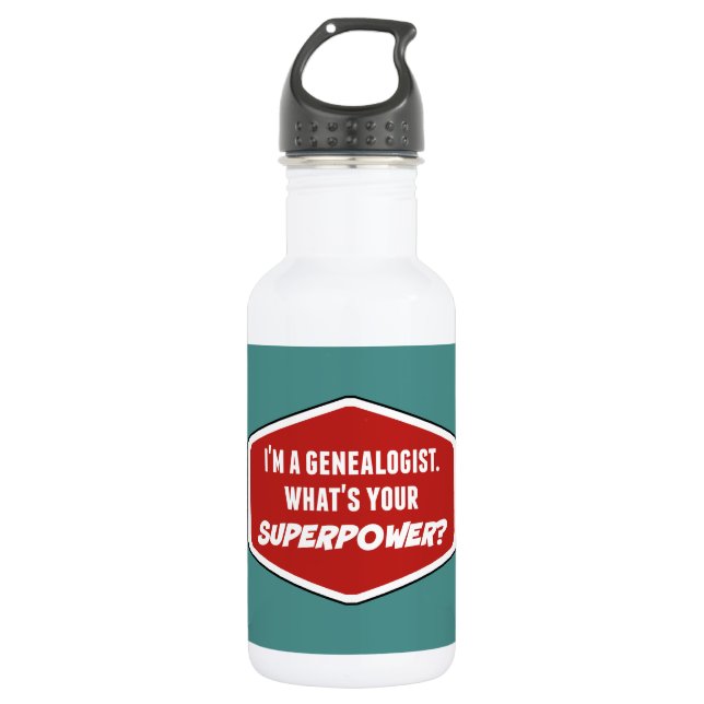 Genealogist Superpower Custom Water Bottle (18 oz) (Front)