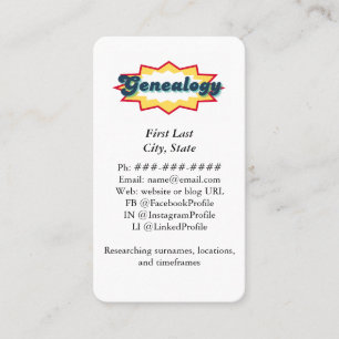 Genealogy Comic Book Pop Design Business Card