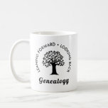 Genealogy Family Ancestry Black Print Gift Hot Tea Coffee Mug<br><div class="desc">Leaning Forward • Looking Back. A quote or saying that describes genealogy well. A family researcher or genealogist is, of course, curious and interested in ancestors who came before, but also intent on documenting their findings for those who will come after. Nice gift for the genealogist in your family. Maybe...</div>