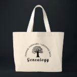 Genealogy Family Ancestry Black Print Quote Gift Large Tote Bag<br><div class="desc">Leaning Forward • Looking Back. A quote or saying that describes genealogy well. A family researcher or genealogist is, of course, curious and interested in ancestors who came before, but also intent on documenting their findings for those who will come after. Nice gift for the genealogist in your family. Maybe...</div>