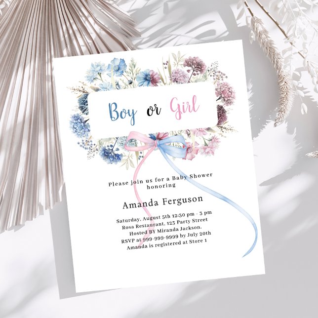 Gener reveal party blue pink florals bow boy girl (Creator Uploaded)