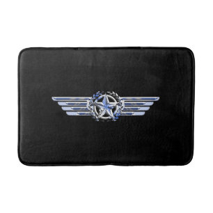 General Air Pilot Chrome Like Star Wings Black Bath Mat