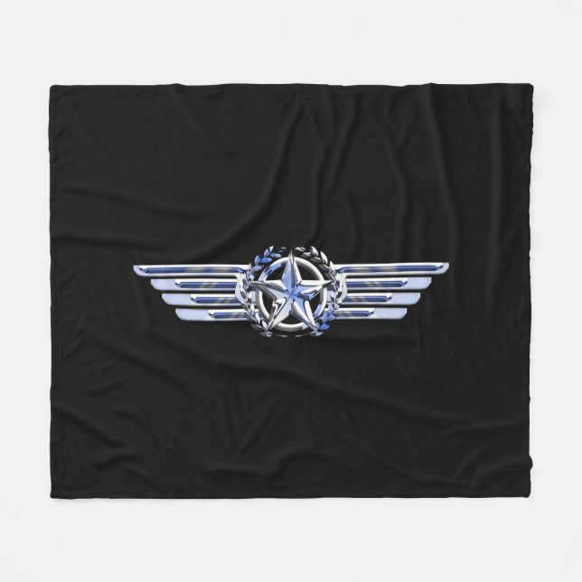 General Air Pilot Chrome Like Star Wings Black Fleece Blanket (Front (Horizontal))