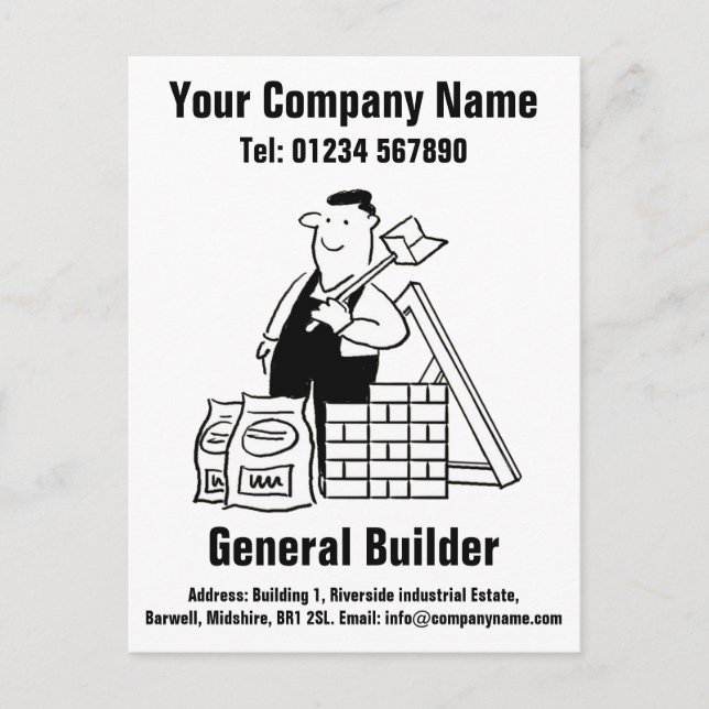 General Builder Cartoon to Personalise Postcard (Front)