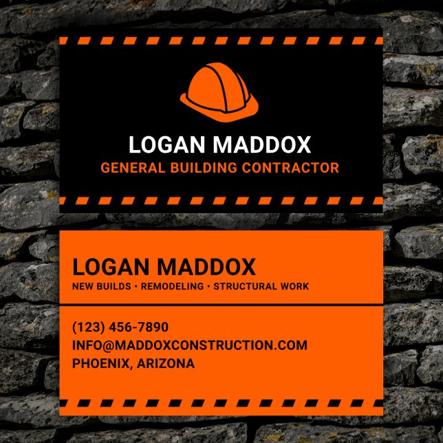 General Building Contractor Orange Hard Hat Business Card (Creator Uploaded)