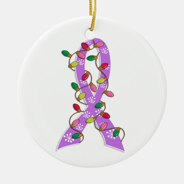 General Cancer Christmas Lights Ribbon Ceramic Tree Decoration (Front)