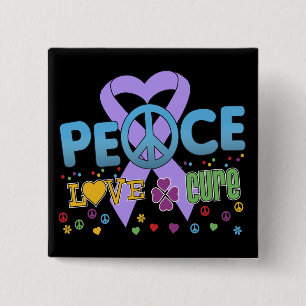 General Cancer Groovy Peace Love Cure 15 Cm Square Badge