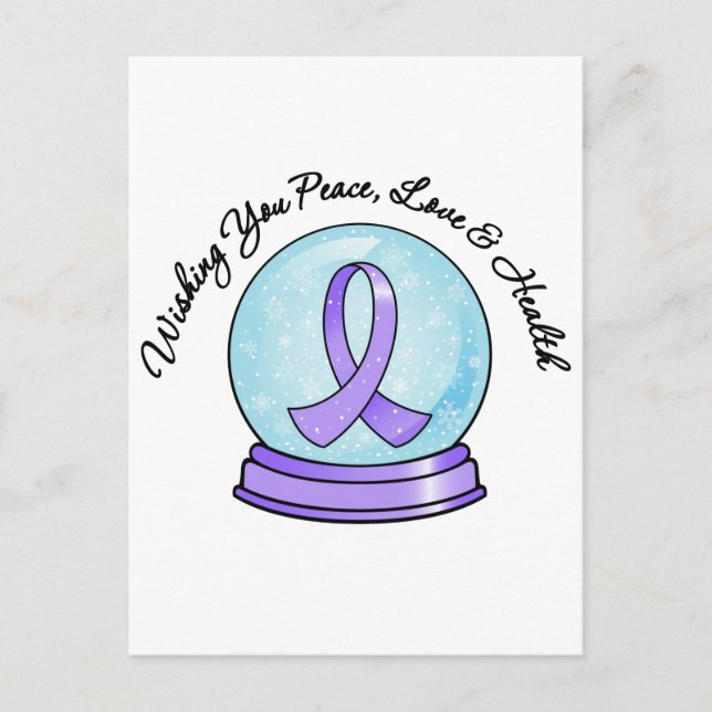 General Cancer Ribbon Merry Christmas Snowglobe Holiday Postcard (Front)