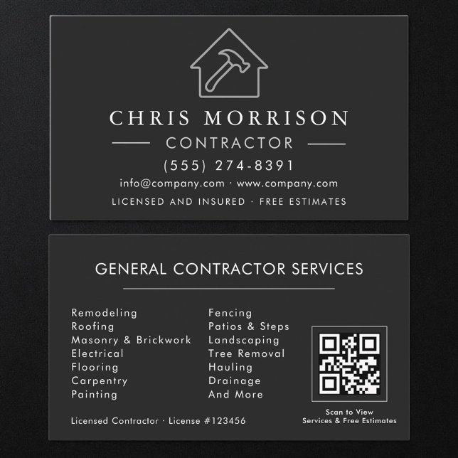General Construction Black Silver QR Code Business Card (Creator Uploaded)