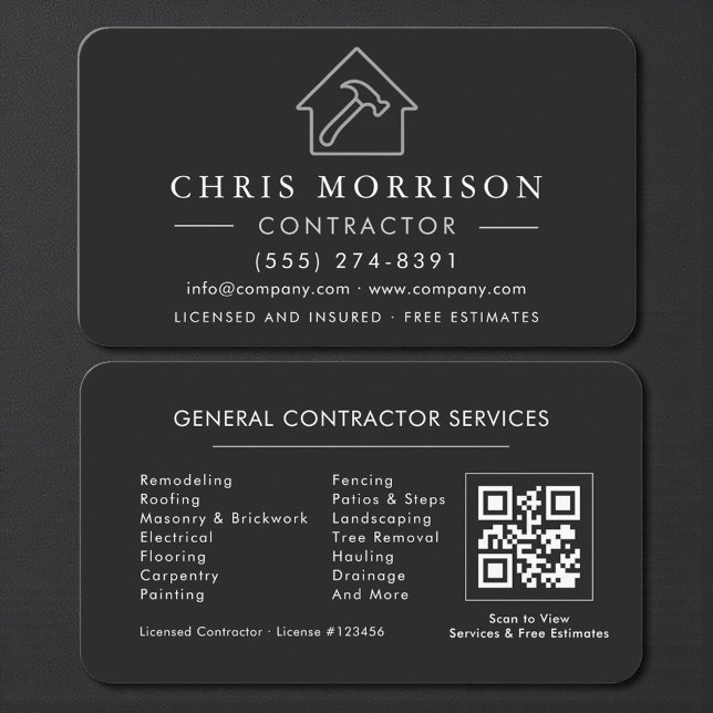 General Construction Black Silver QR Code Business Card (Creator Uploaded)