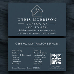General Construction Blue Silver QR Code Business Card