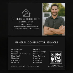General Construction Contractor Photo QR Code  Business Card