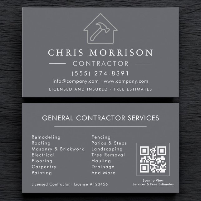 General Construction Gray Silver QR Code Business Card (Creator Uploaded)