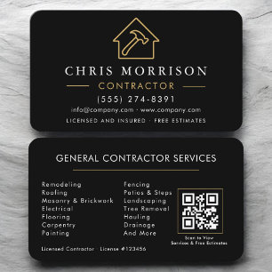 General Construction QR Code Black Gold Business Card