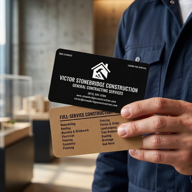 General Construction & Remodeling Modern Black Tan Business Card (Creator Uploaded)