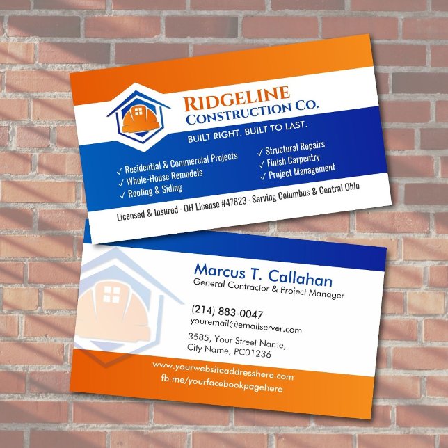 General Contractor Construction services Business Card (Creator Uploaded)