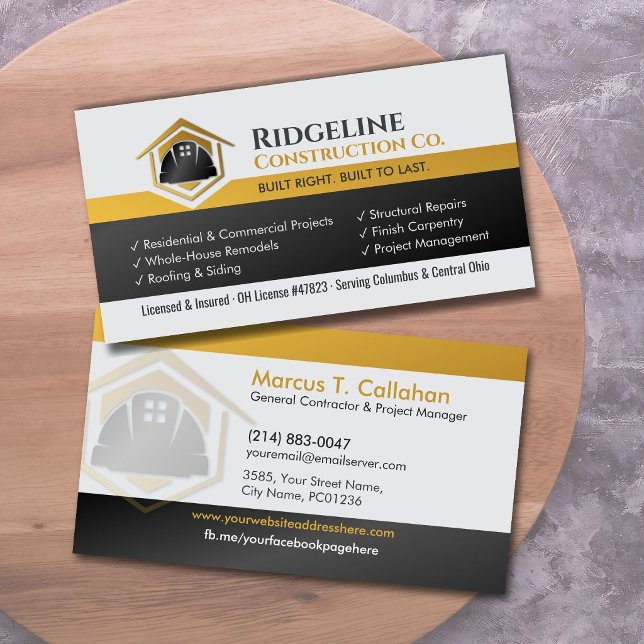 General Contractor Construction services Business Card (Creator Uploaded)