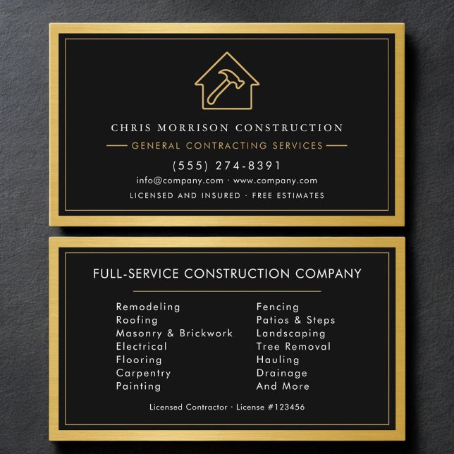 General Contractor Gold Industrial Metallic Business Card (Creator Uploaded)