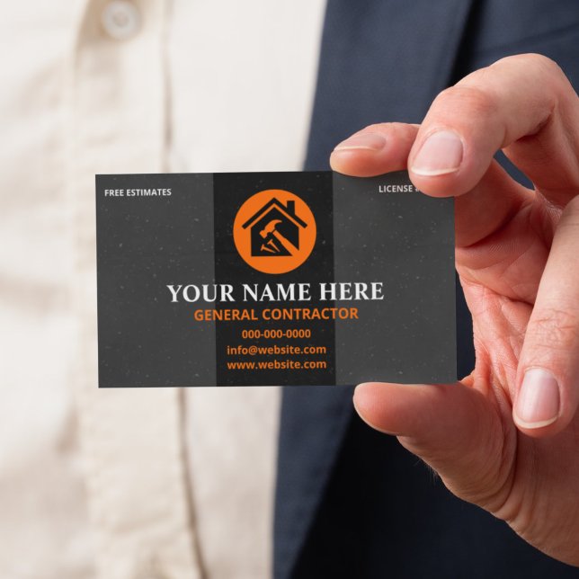 General Contractor Modern Charcoal & Orange Business Card (Creator Uploaded)