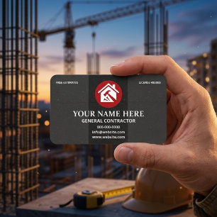 General Contractor Professional Charcoal & Red Business Card
