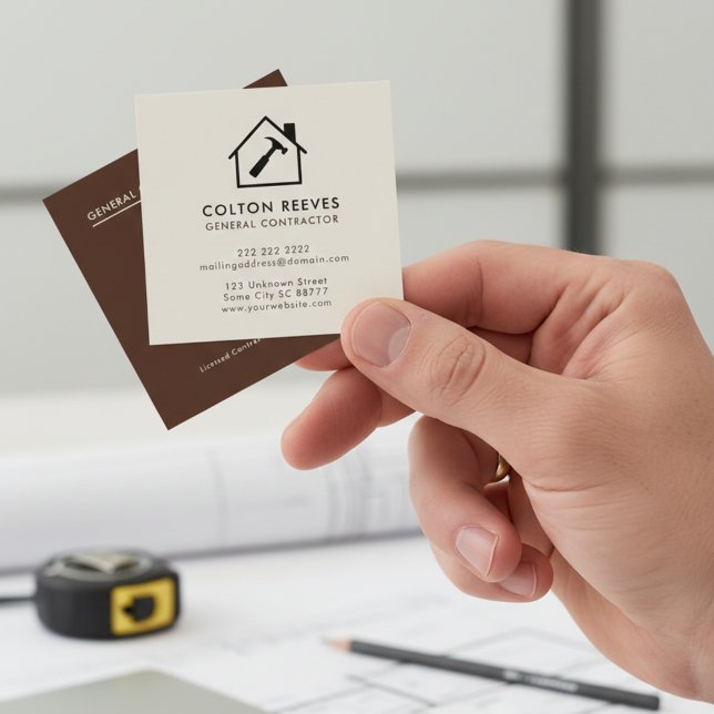 General Contractor Rustic Brown Square Business Card (Creator Uploaded)