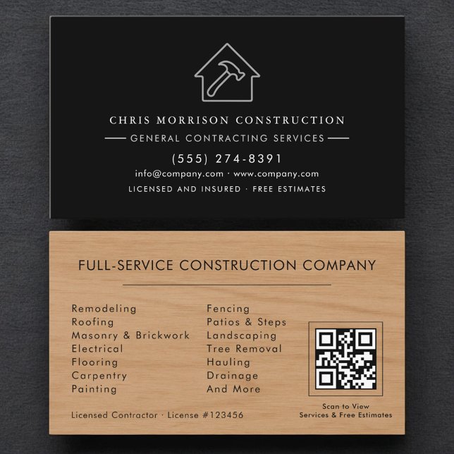 General Contractor Wood Grain QR Code Business Card (Creator Uploaded)