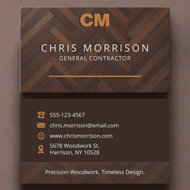 General Contractor Wooden Monogram Carpentry Business Card (Creator Uploaded)