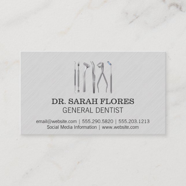 General Dentist | Dental Cleaning Tools Business Card (Front)
