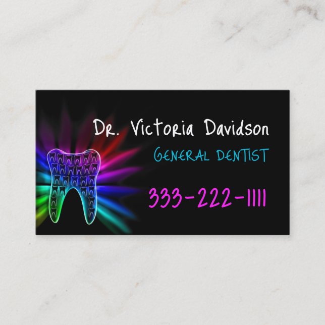General Dentist Rainbow Colour Tooth Black Card (Front)