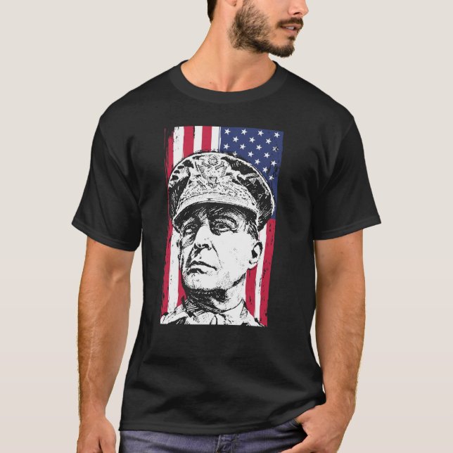 General Douglas MacArthur USA Flag T-Shirt (Front)