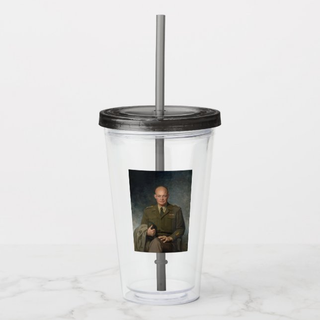 General Dwight Eisenhower 5 Star Painted Portrait Acrylic Tumbler (Front)