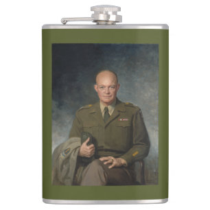 General Dwight Eisenhower 5 Star Painted Portrait Hip Flask