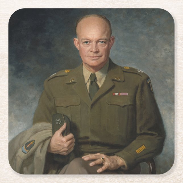 General Dwight Eisenhower 5 Star Painted Portrait Square Paper Coaster (Front)