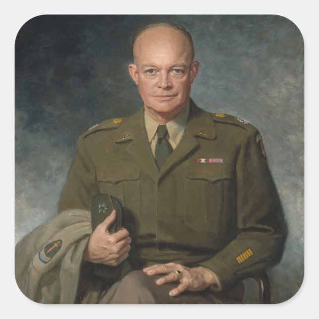 General Dwight Eisenhower 5 Star Painted Portrait Square Sticker (Front)