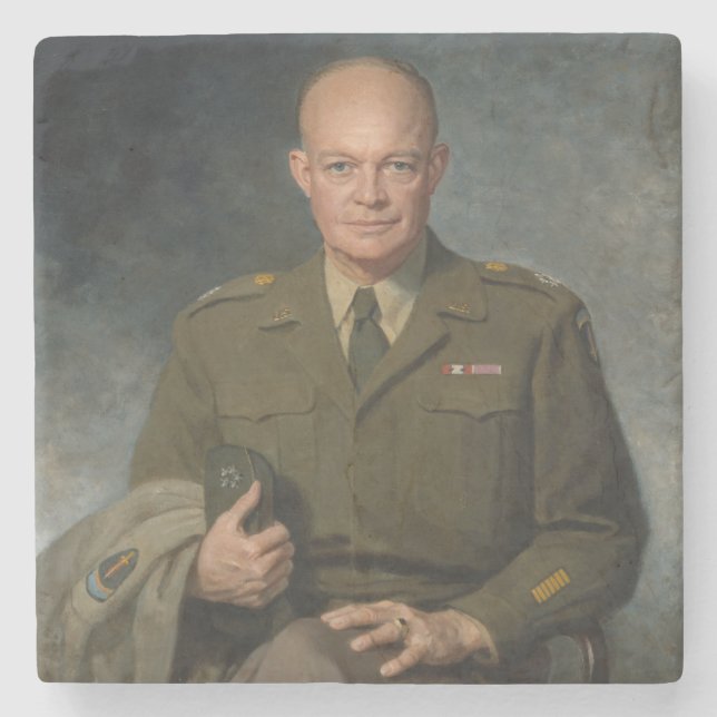 General Dwight Eisenhower 5 Star Painted Portrait Stone Coaster (Front)