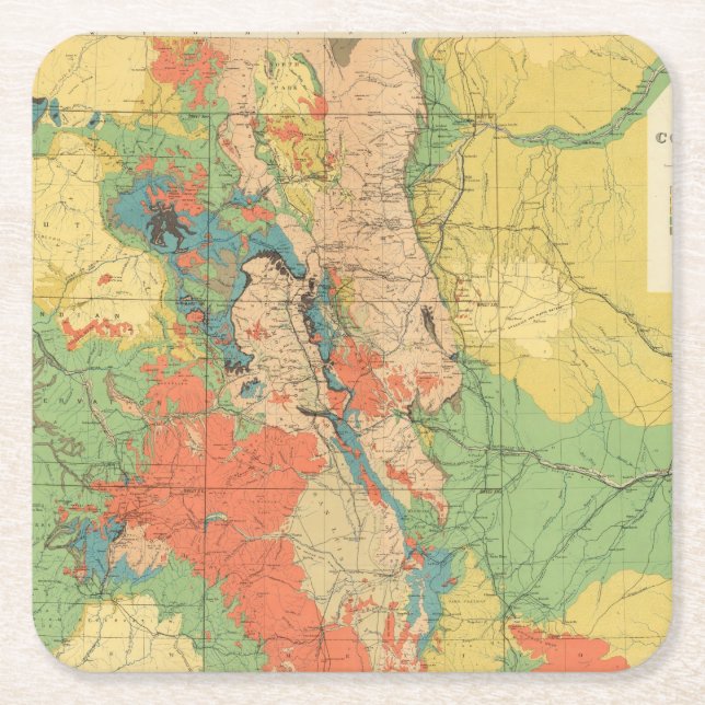 General Geological Map of Colorado Square Paper Coaster (Front)