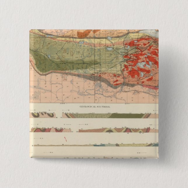 General Geological Map of the Marquette District 15 Cm Square Badge (Front)