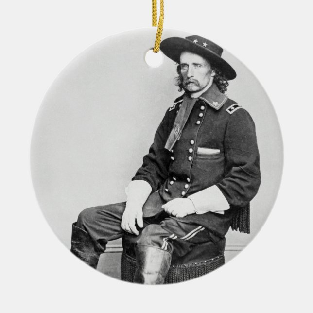 General George A. Custer (b/w photo) Ceramic Tree Decoration (Front)