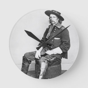 General George A. Custer (b/w photo) Round Clock
