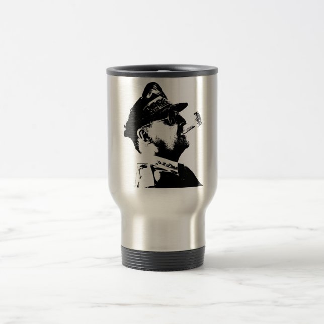 General MacArthur -- Black and White Travel Mug (Center)