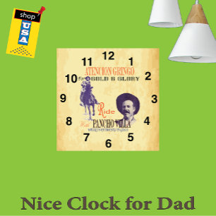 General Pancho Villa 🎖️ Mexican Hero Square Wall Clock