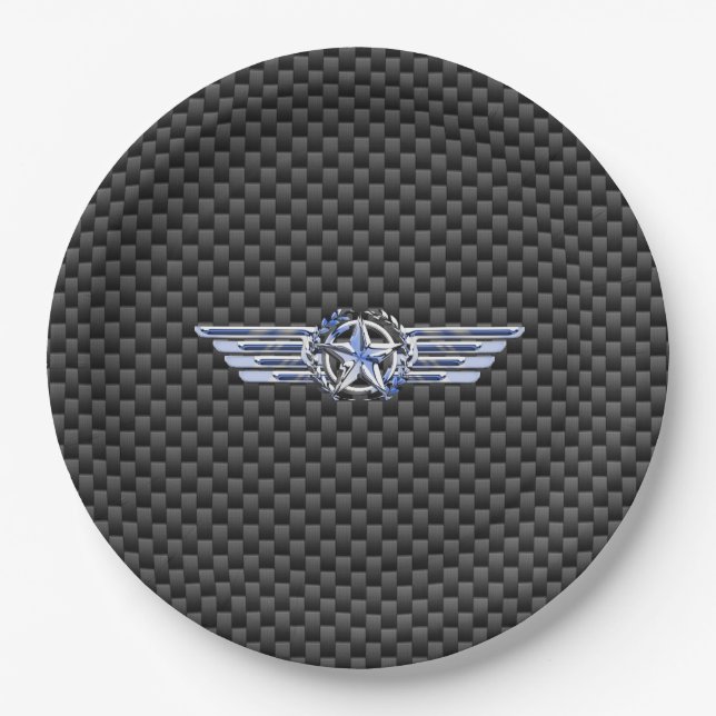 General Private Air Pilot Chrome Like Star Wings Paper Plate (Front)