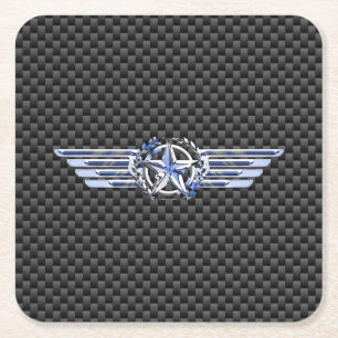 General Private Air Pilot Chrome Like Star Wings Square Paper Coaster