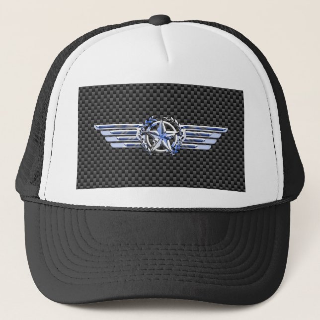 General Private Air Pilot Chrome Like Star Wings Trucker Hat (Front)