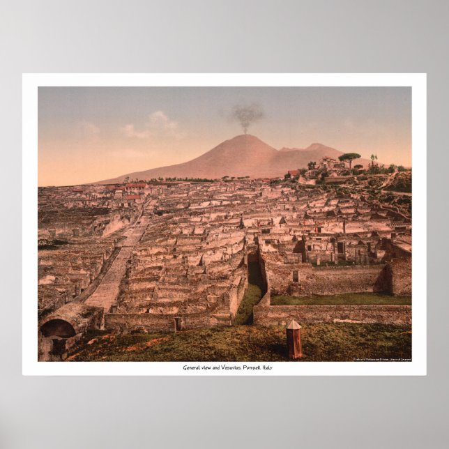 General view and Vesuvius, Pompeii, Italy Poster (Front)