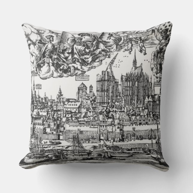 General View of Cologne, 1531 (engraving) (b/w pho Cushion (Front)