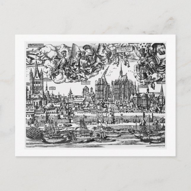 General View of Cologne, 1531 (engraving) (b/w pho Postcard (Front)