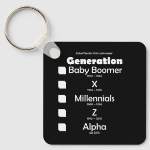 Generationen Baby Boomer, X, Y, Millennials, Z, Al Key Ring