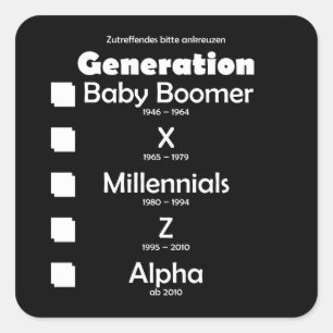 Generationen Baby Boomer, X, Y, Millennials, Z, Al Square Sticker