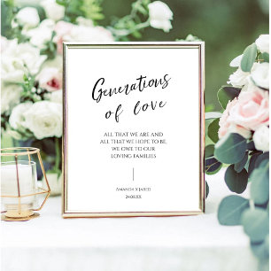 Generations of love Modern Calligraphy Wedding  Pedestal Sign